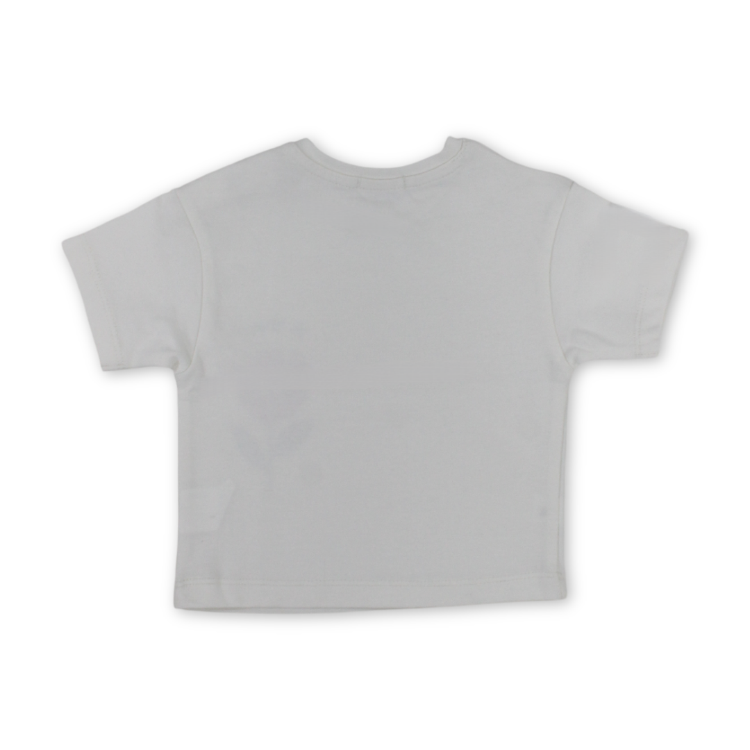 Baby Girls Cotton T-Shirt – Off-White with Flower Print