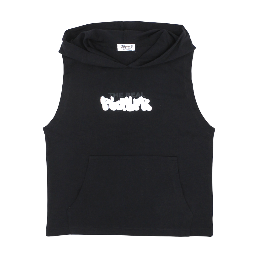 Boys Cotton Hooded Sleeveless T-Shirt – Black