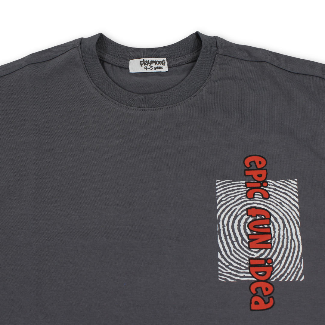 Boys Cotton T-Shirt – Grey with "epic Fun iDea" Print