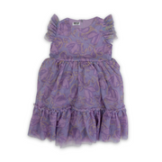 Girls Tulle Sleeveless Dress – Purple with Flowers Print