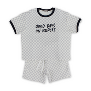 Boys Cotton Outfit Set – Off-White & Grey with "Good Days No Repeat" Print
