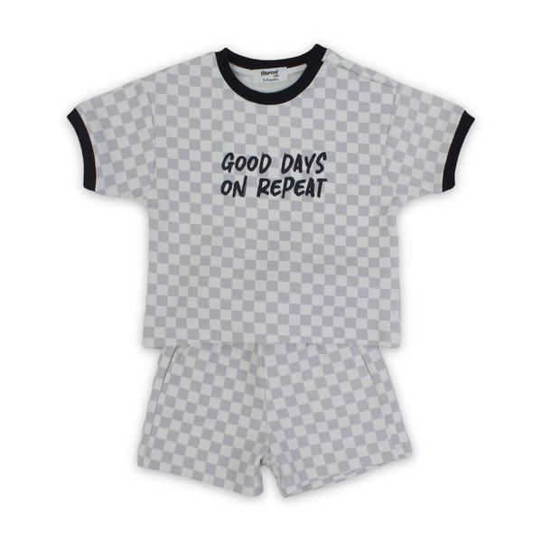 Baby Boys Cotton Outfit Set – Off-White & Grey with "Good Days No Repeat" Print