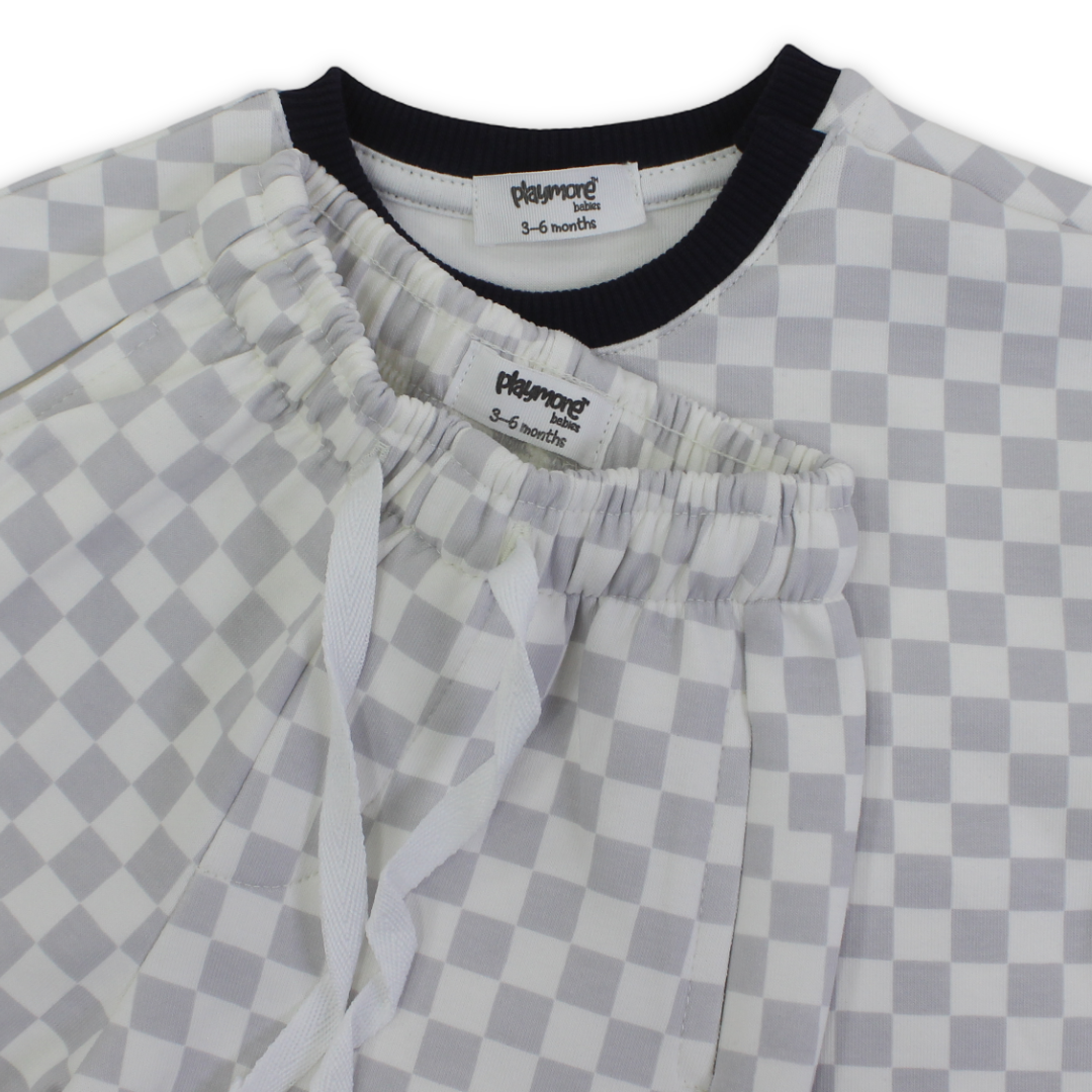 Baby Boys Cotton Outfit Set – Off-White & Grey with "Good Days No Repeat" Print