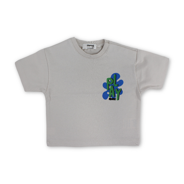 Baby Boys Cotton T-Shirt – Beige with "Play More" Print
