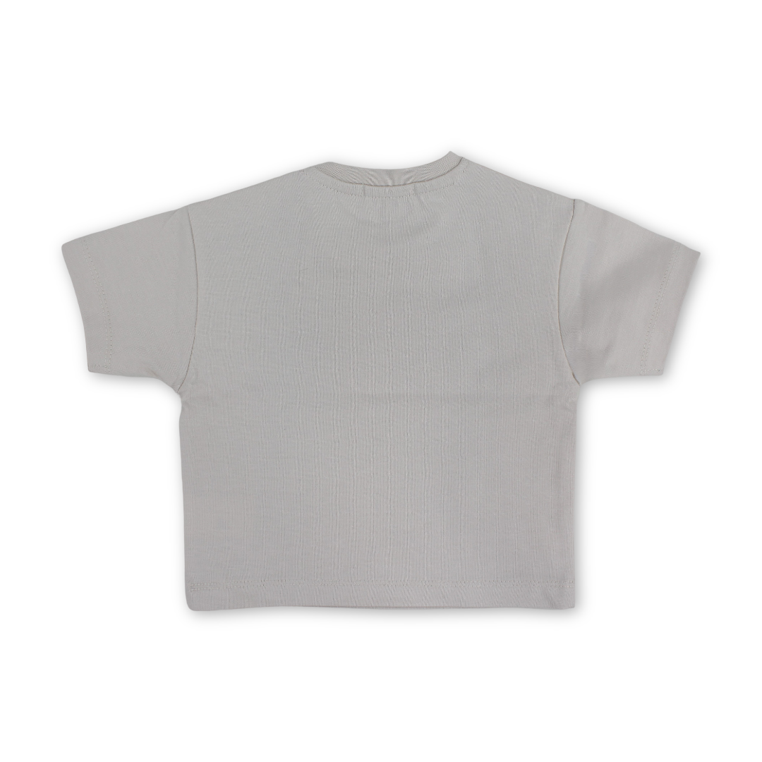 Baby Boys Cotton T-Shirt – Beige with "Play More" Print