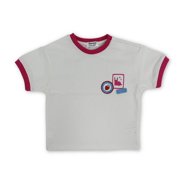 Baby Girls Cotton T-Shirt – Off-White with "Outside" Print