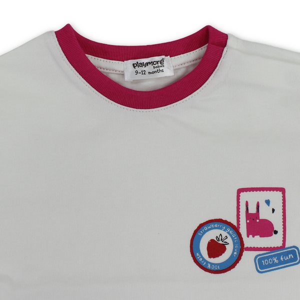 Baby Girls Cotton T-Shirt – Off-White with "Outside" Print