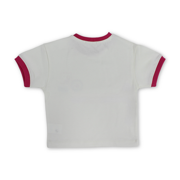 Baby Girls Cotton T-Shirt – Off-White with "Outside" Print