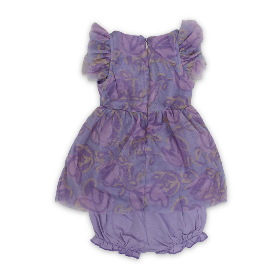 Baby Girls Tulle Sleeveless Dress – Purple with Flowers Print