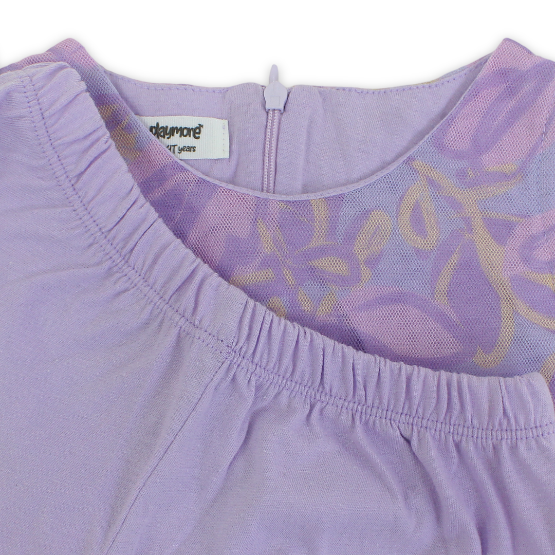 Baby Girls Tulle Sleeveless Dress – Purple with Flowers Print