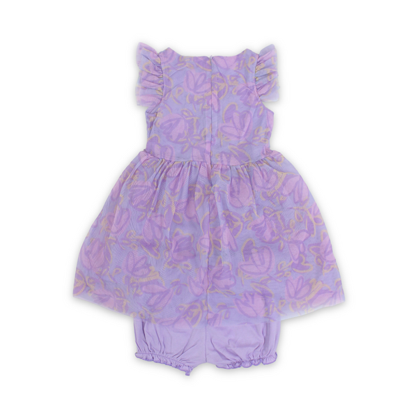 Baby Girls Tulle Sleeveless Dress – Purple with Flowers Print