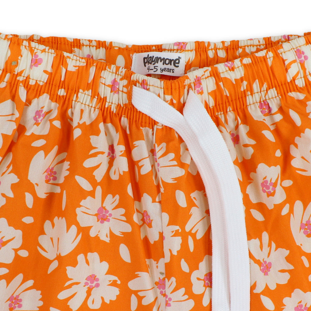 Girls Cotton Short – Orange with Flowers Print