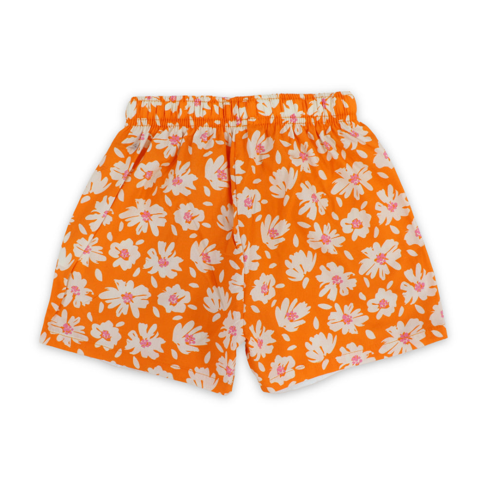 Girls Cotton Short – Orange with Flowers Print