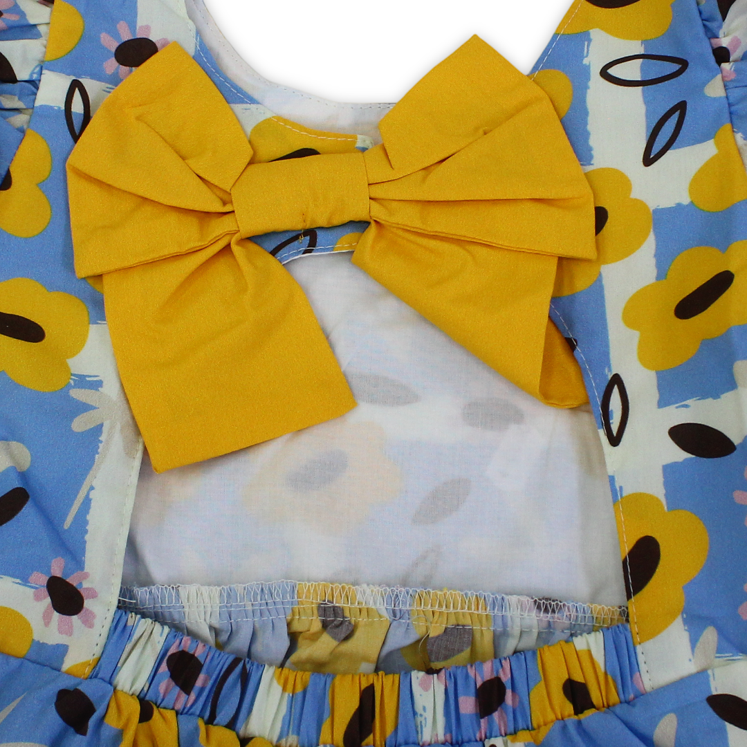 Girls Cotton Dress – Baby Blue with Flora Print
