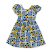 Girls Cotton Dress – Baby Blue with Flora Print