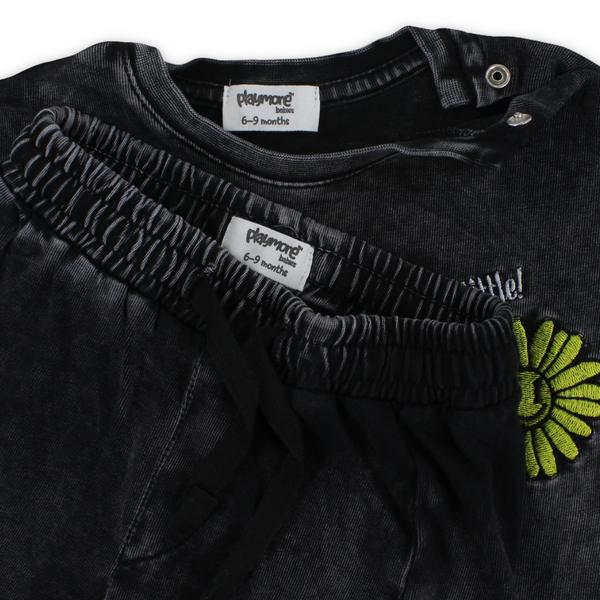 Baby Boys Cotton Outfit Set – Dark Grey