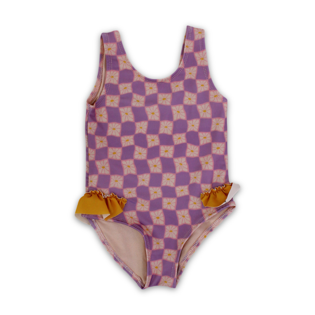 Baby Girls Checkered One-Piece Swimsuit – Dusty Pink & Purple - Clothing - Playmore