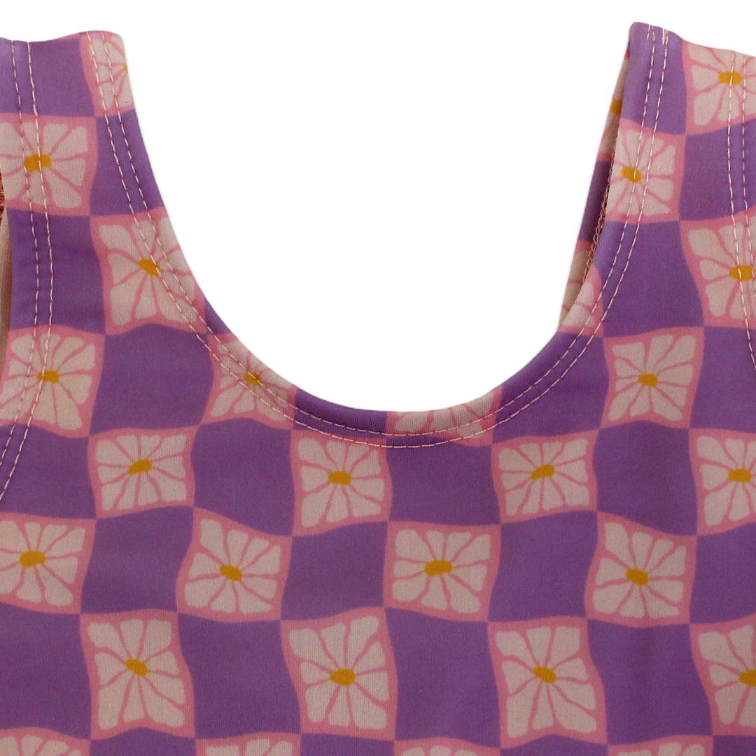 Baby Girls Checkered One-Piece Swimsuit – Dusty Pink & Purple