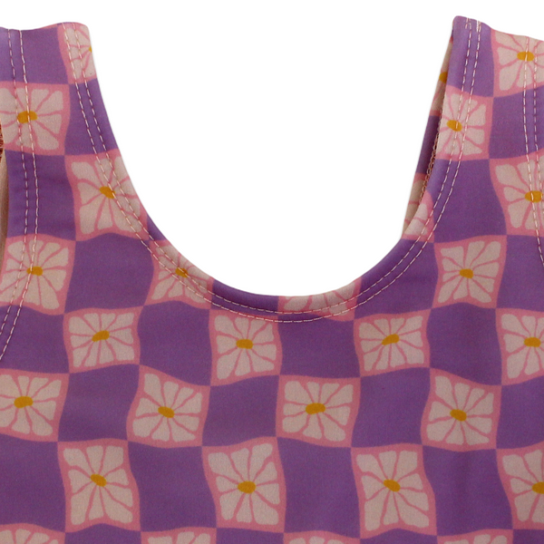 Baby Girls Checkered One-Piece Swimsuit – Dusty Pink & Purple