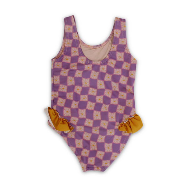 Baby Girls Checkered One-Piece Swimsuit – Dusty Pink & Purple