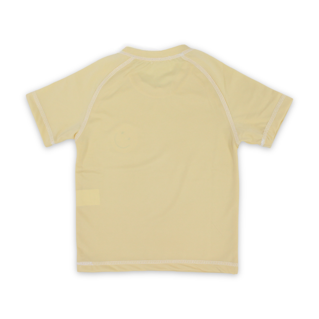 Boys Short Sleeve Rash Guard – Beige with "Life is Better On The Beach" Print