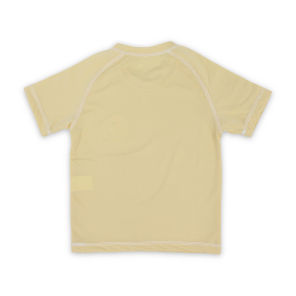 Boys Short Sleeve Rash Guard – Beige with "Life is Better On The Beach" Print