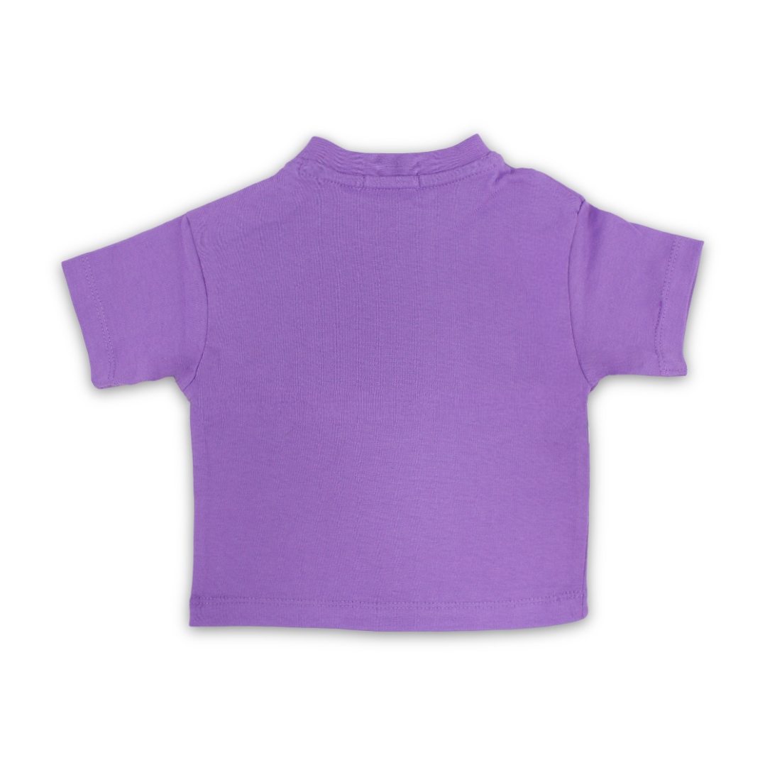 Baby Girls Cotton T-Shirt – Purple with Hearts Embroidery
