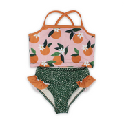 Girls 2-Piece Swimsuit – Dusty Pink & Olive – Orange Print
