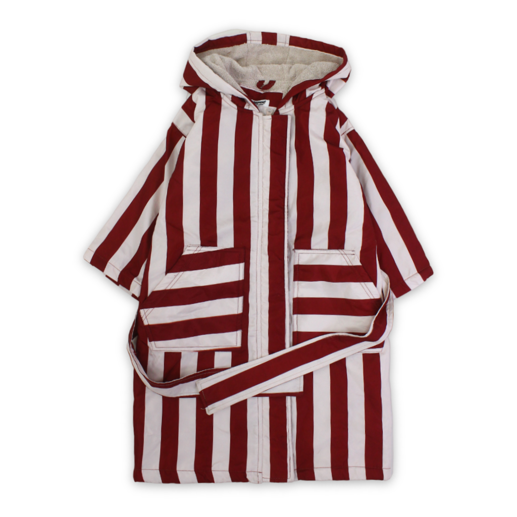 Boys Waterproof Swim Robe – Marron & White Striped Print