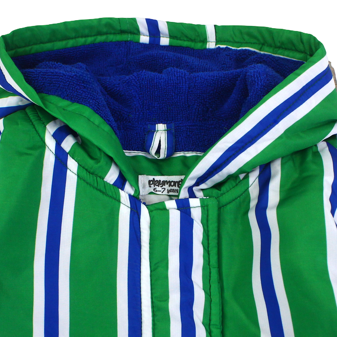 Boys Waterproof Swim Robe – Green & White Striped Print