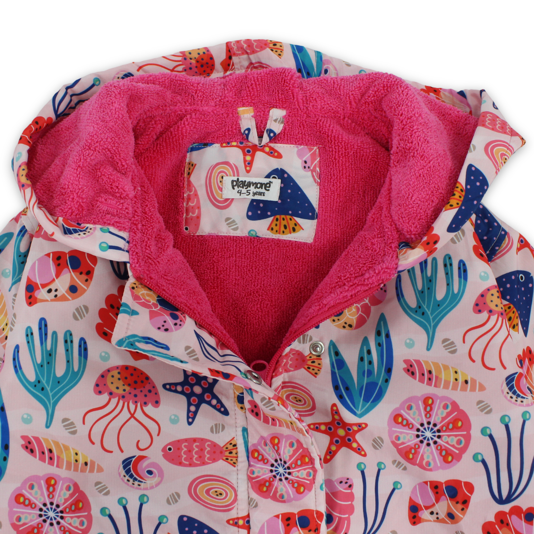 Girls Waterproof Swim Robe – Pink with Sea Creatures Print