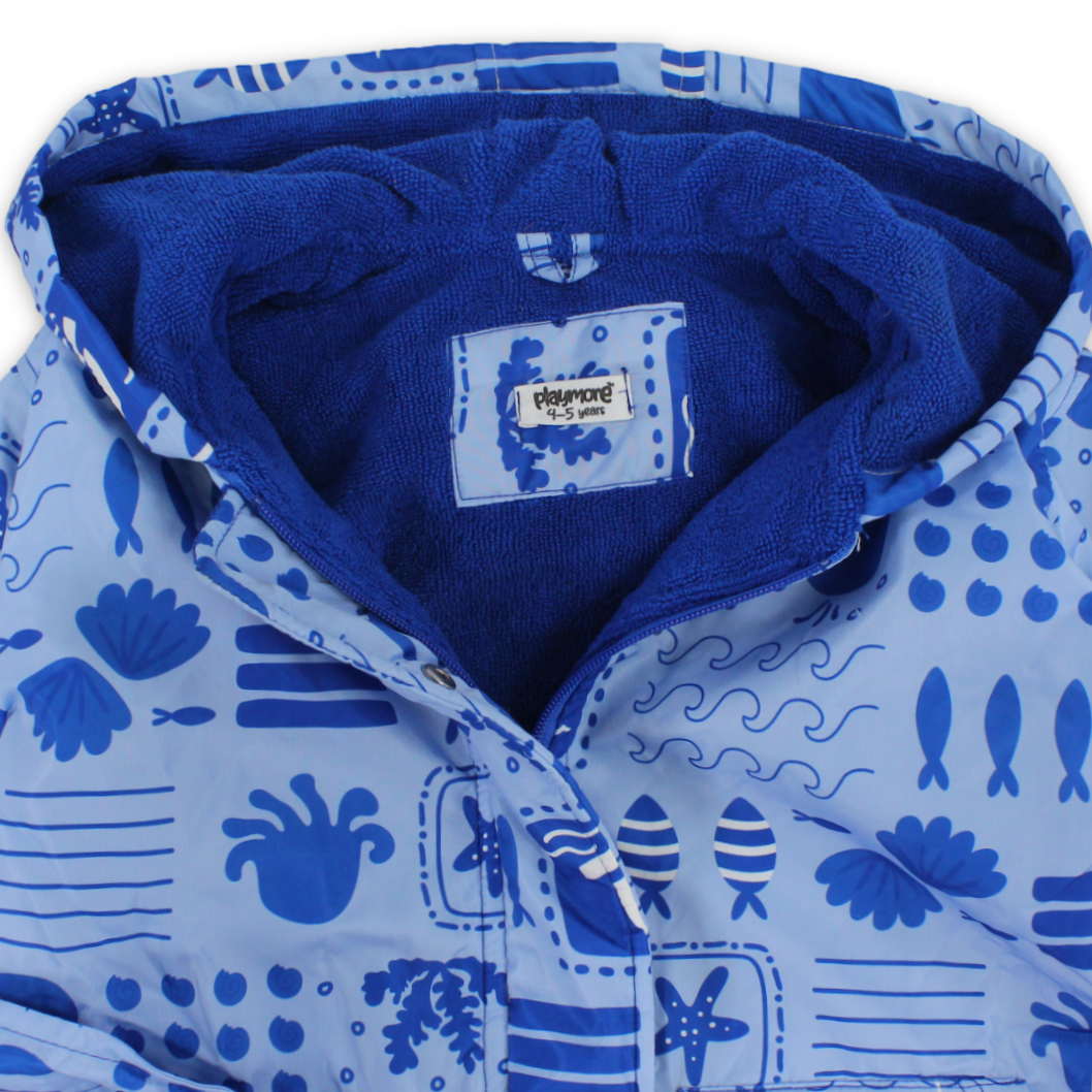 Boys Waterproof Swim Robe – Baby Blue with Sea Creatures Print