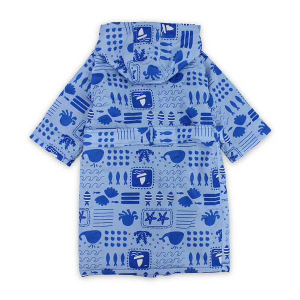 Boys Waterproof Swim Robe – Baby Blue with Sea Creatures Print