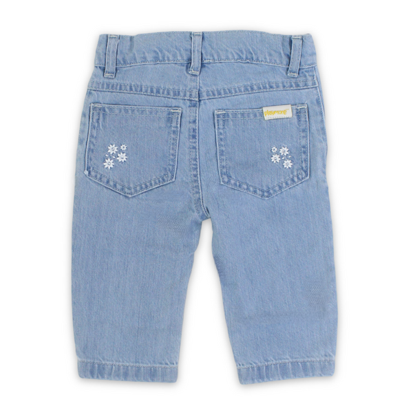 Baby Girls Denim Pants – Ice Blue with Flowers Embroidery