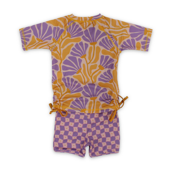 Girls 2-Piece Swimsuit – Orange & Purple with Floral Print