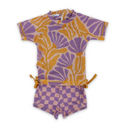 Baby Girls 2-Piece Swimsuit – Orange & Purple with Floral Print