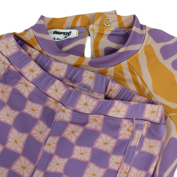 Baby Girls 2-Piece Swimsuit – Orange & Purple with Floral Print