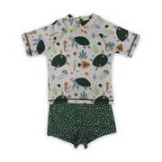 Baby Boys 2-Piece Swimsuit – Beige & Olive with Sea Creatures Print