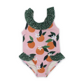 Baby Girls One-Piece Sleeveless Swimsuit – Dusty Pink & Olive with Orange Print
