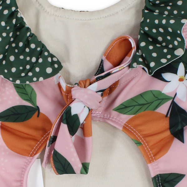 Baby Girls One-Piece Sleeveless Swimsuit – Dusty Pink & Olive with Orange Print