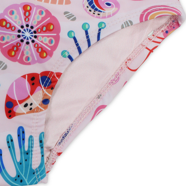 Girls One-Piece Sleeveless Swimsuit – Pink with Under The Sea Print