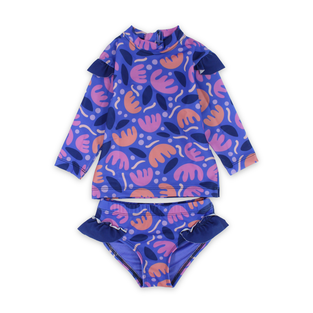 Baby Girls 2-Piece Long-Sleeve Swimsuit – Purple Printed - Clothing - Playmore