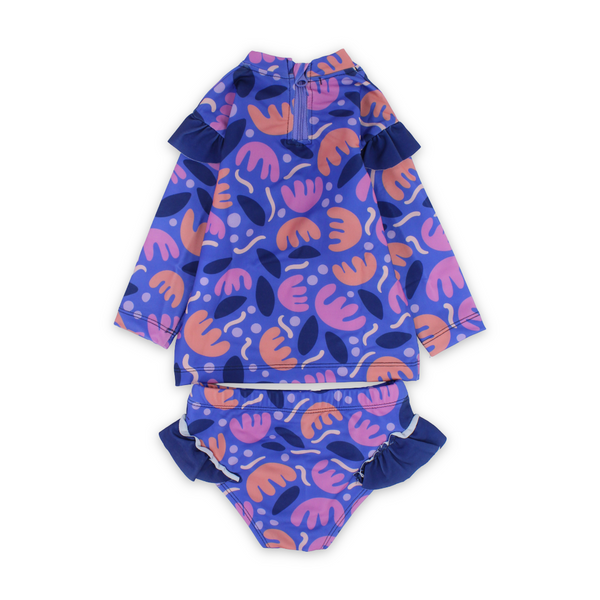 Baby Girls 2-Piece Long-Sleeve Swimsuit – Purple Printed