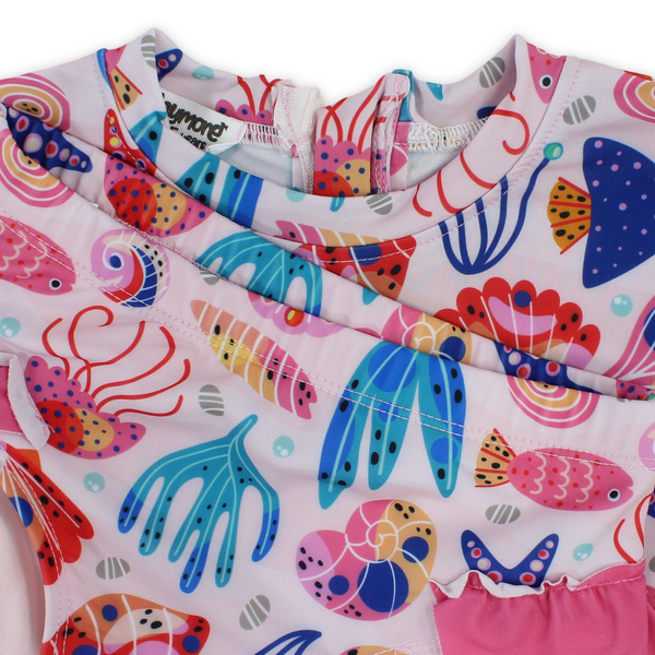 Girls 2-Piece Swimsuit – Pink with Marine Life Print