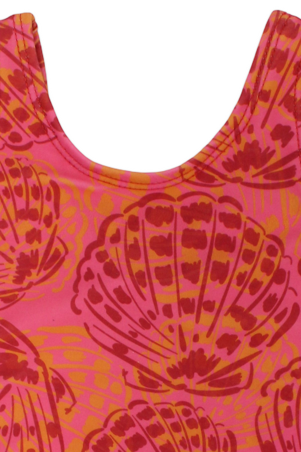 Baby Girls One-Piece Sleeveless Swimsuit – Maroon with Shell Print