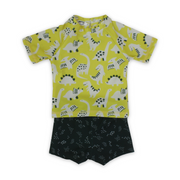 Baby Boys 2-Piece Swimsuit – Yellow & Olive with Dinosaur Print