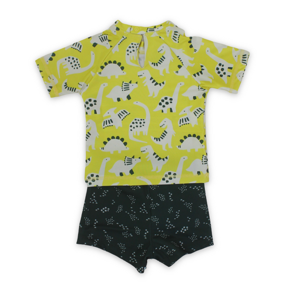Baby Boys 2-Piece Swimsuit – Yellow & Olive with Dinosaur Print