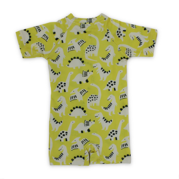 Baby Boys One-Piece Swimsuit – Yellow with Dinosaur Print