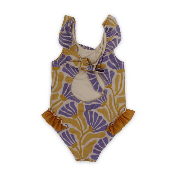 Girls One-Piece Swimsuit – Printed Orange & Purple