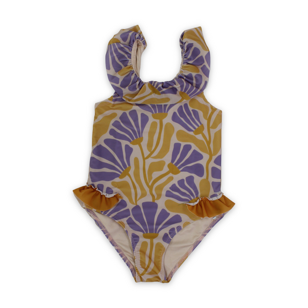 Girls One-Piece Swimsuit – Printed Orange & Purple